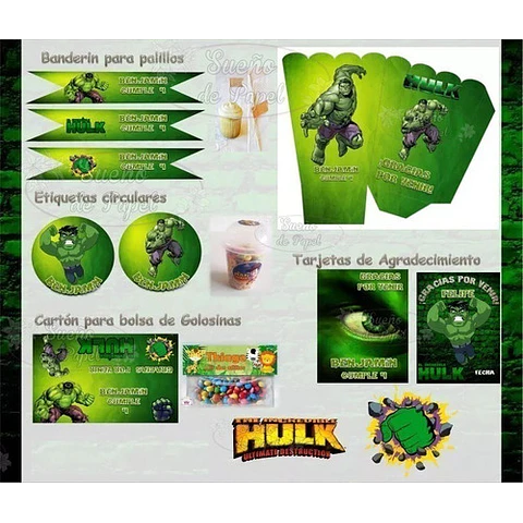 Kit Imprimible Increible Hulk Editable 