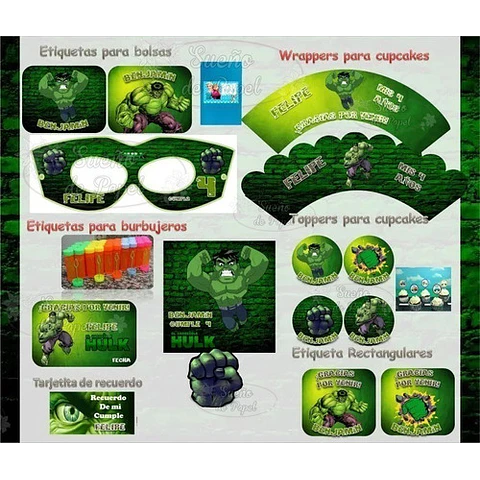 Kit Imprimible Increible Hulk Editable 
