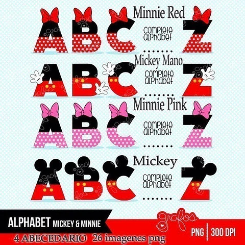 Kit Imprimible 4 Abecedarios De Mickey Y Minnie Ver Promo