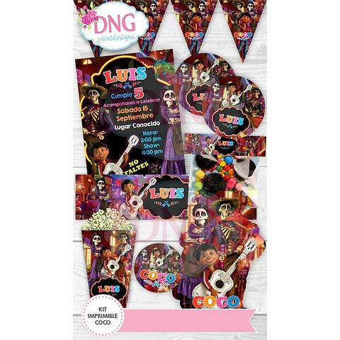 Kit Imprimible Invitaciones Candy Bar Png / Coco