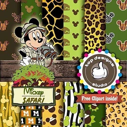 Kit Imprimible Mickey Safari 12 Imagenes - 12 Fondos