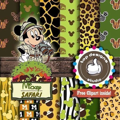 Kit Imprimible Mickey Safari 12 Imagenes - 12 Fondos