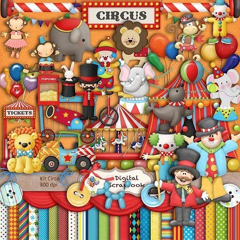 Kit Imprimible Circo 28 Png - 24 Fondos 100 Elemenentos
