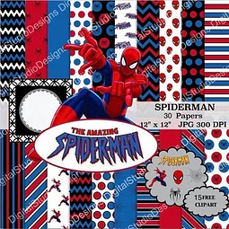 Kit Imprimible Spiderman 30 Fondos 15 Clipart