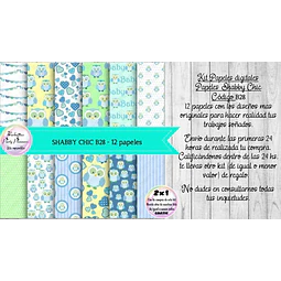 Papeles Digitales Shabby Chic Celeste Y Verde B28