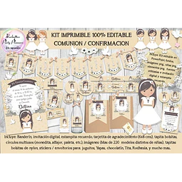 Kit Imprimible Comunion Beige Niña 1 - 100% Editable