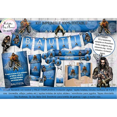 Kit Imprimible Candy Bar Aquaman 100% Editable
