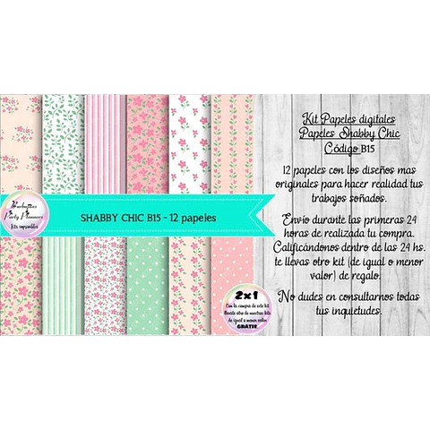 Papeles Digitales Shabby Chic Rosa Y Verde Aguamarino B15