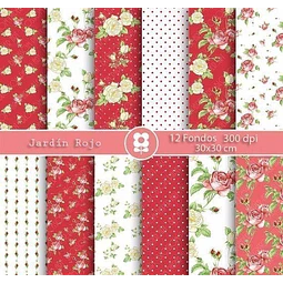 Kit Imprimible  Jardín Rojo 12   Fondos 