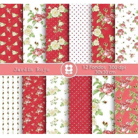 Kit Imprimible  Jardín Rojo 12   Fondos 