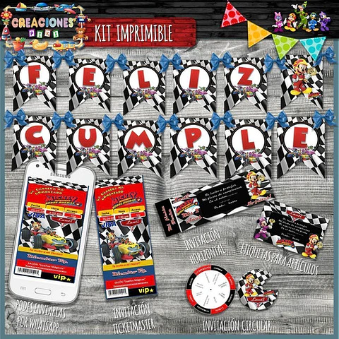 Kit Imprimible Candy Bar Mickey Aventura Sobre Ruedas Full