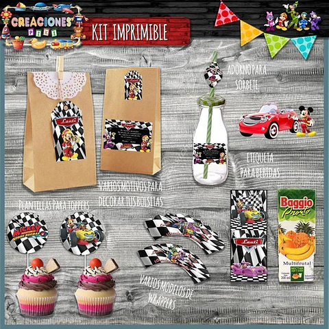 Kit Imprimible Candy Bar Mickey Aventura Sobre Ruedas Full
