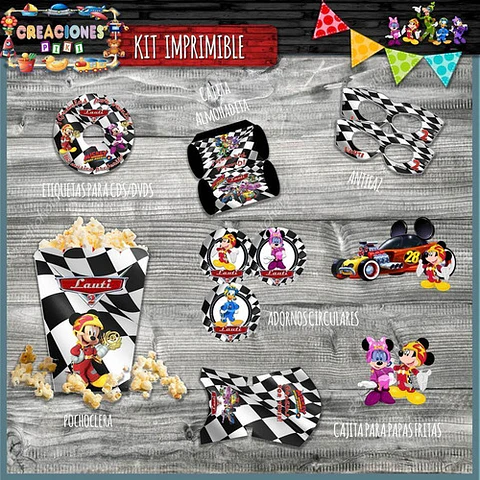 Kit Imprimible Candy Bar Mickey Aventura Sobre Ruedas Full