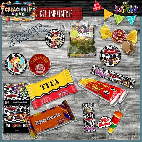 Kit Imprimible Candy Bar Mickey Aventura Sobre Ruedas Full