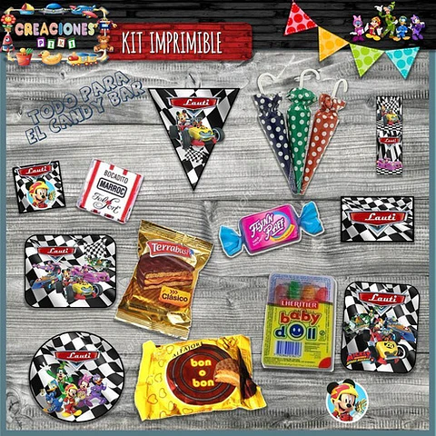 Kit Imprimible Candy Bar Mickey Aventura Sobre Ruedas Full