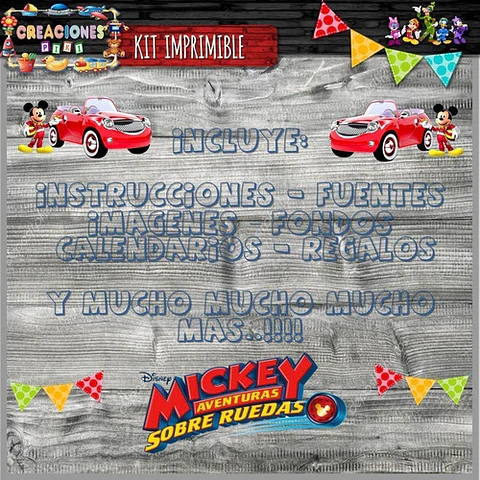 Kit Imprimible Candy Bar Mickey Aventura Sobre Ruedas Full