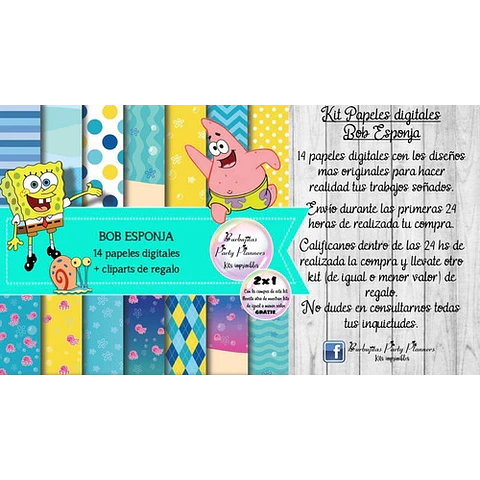 Papeles Fondos Digitales Bob Esponja Kit Imprimibles