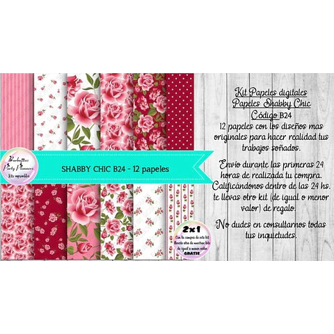 Papeles Digitales Shabby Chic Rosa Y Rojo B24