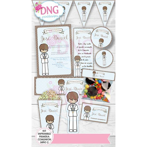 Kit Imprimible Invitaciones Candy Bar Png / Comunión Nene #2
