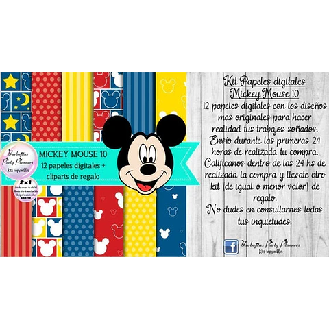 Papeles Fondos Digitales Mickey Mouse 10 Kit Imprimible