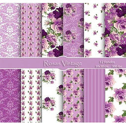 Kit Imprimible  Rosas Vintage   12 Fondos Ver Promoción
