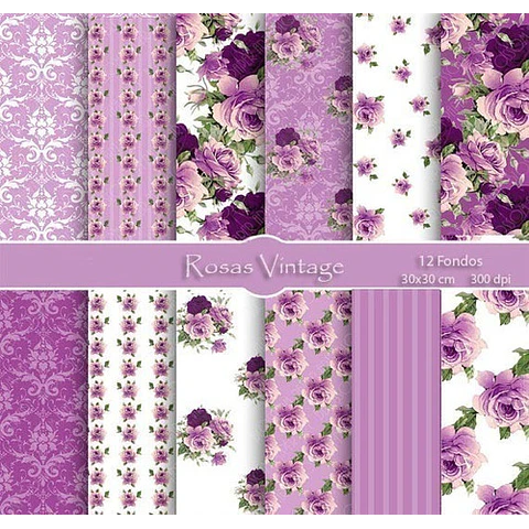 Kit Imprimible  Rosas Vintage   12 Fondos Ver Promoción