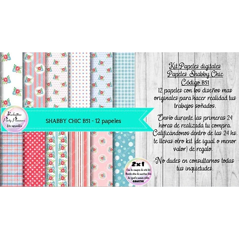 Papeles Digitales Shabby Chic Vintage Rosa Y Celeste B51