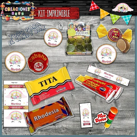 Kit Imprimible Candy Bar Unicornio Dorado El Mas Completo