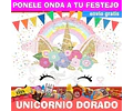 Kit Imprimible Unicornio Dorado Editable