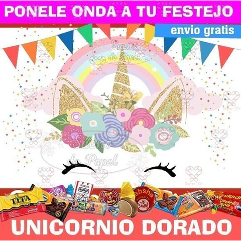 Kit Imprimible Unicornio Dorado Editable