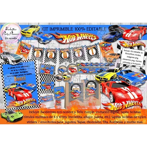 Kit Imprimible Candy Bar Hot Wheels 100% Editable