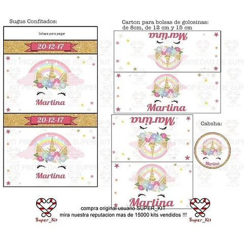 Kit Imprimible Unicornio Dorado Editable