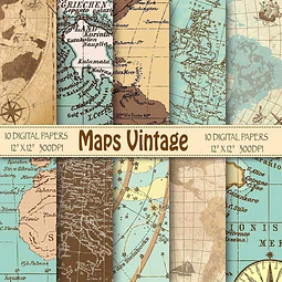 Kit Imprimible  Fondos De Mapas Vintage 10 Fondo