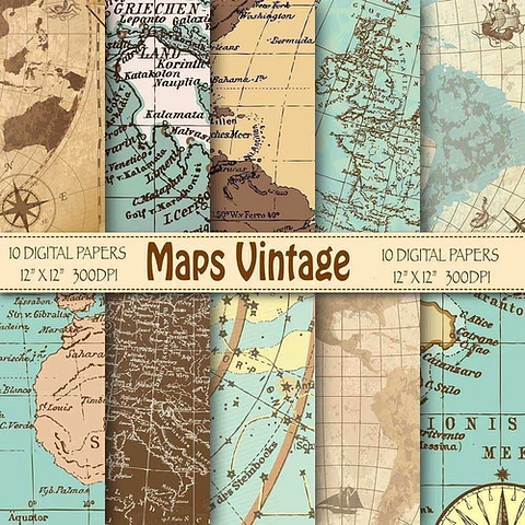 Kit Imprimible  Fondos De Mapas Vintage 10 Fondo