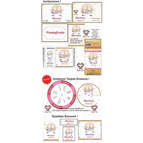 Kit Imprimible Unicornio Dorado Editable