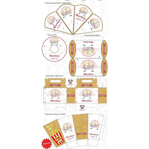 Kit Imprimible Unicornio Dorado Editable