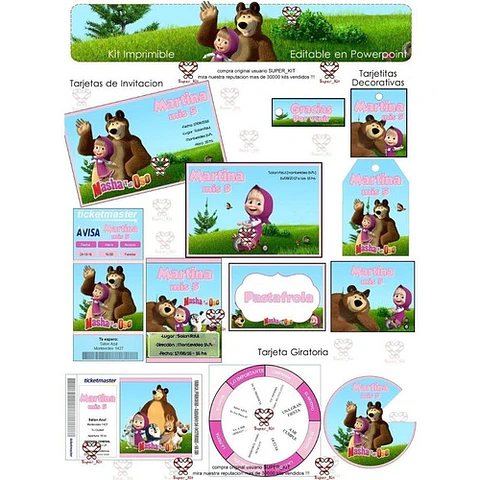 Kit Imprimible Masha Y El Oso Bosque Editable