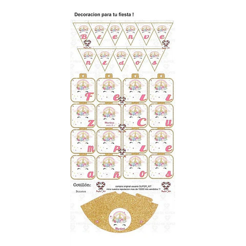 Kit Imprimible Unicornio Dorado Editable