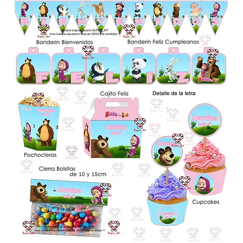 Kit Imprimible Masha Y El Oso Bosque Editable
