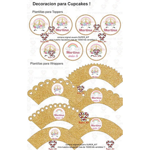 Kit Imprimible Unicornio Dorado Editable