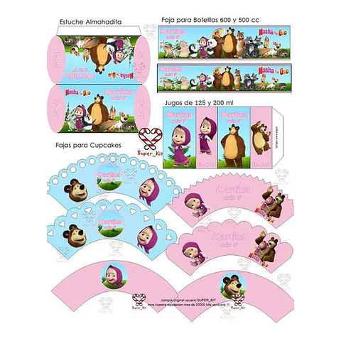 Kit Imprimible Masha Y El Oso Bosque Editable