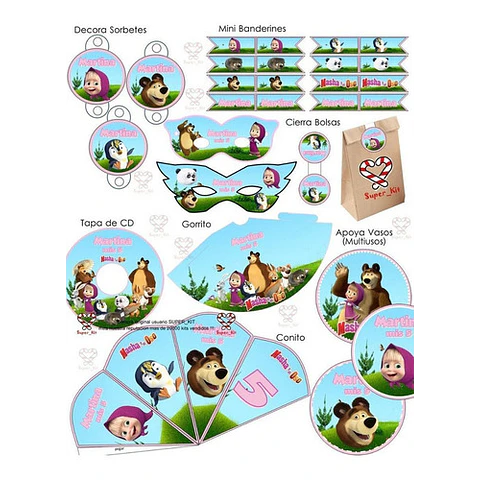 Kit Imprimible Masha Y El Oso Bosque Editable