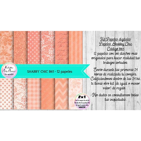 Papeles Digitales Shabby Chic Vintage Damasco B65