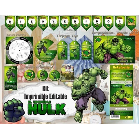 Kit Imprimible Increible Hulk Editable