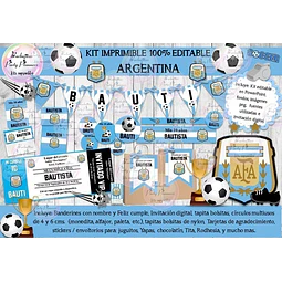 Kit Imprimible Candy Bar Futbol Argentina 100% Editable