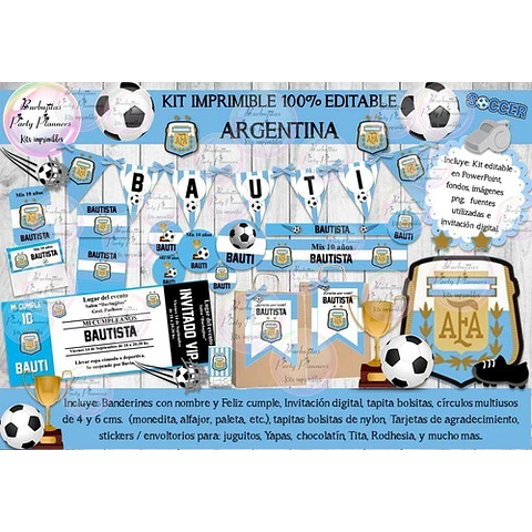 Kit Imprimible Candy Bar Futbol Argentina 100% Editable