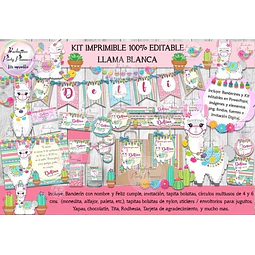 Kit Imprimible Candy Bar Llama Alpaca Blanca 100% Editable