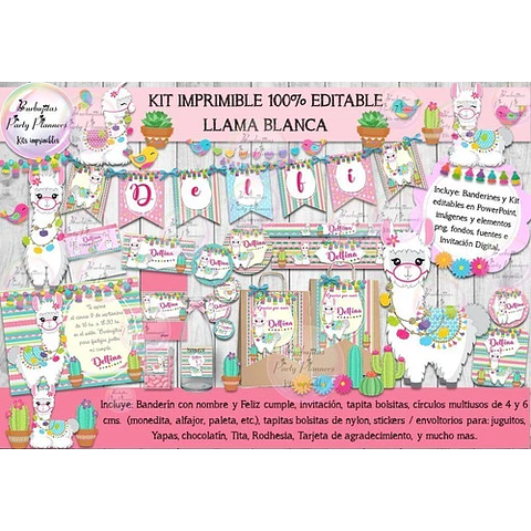 Kit Imprimible Candy Bar Llama Alpaca Blanca 100% Editable
