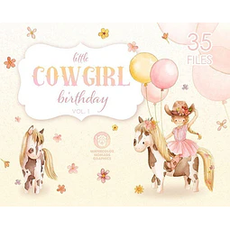 Cliparts Png Digitales Vaquerita Cowgirl Rosa Acuarela Cl11