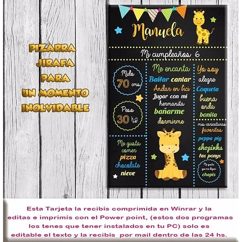 Tarjeta Pizarra Imprimible Editable Jirafa
